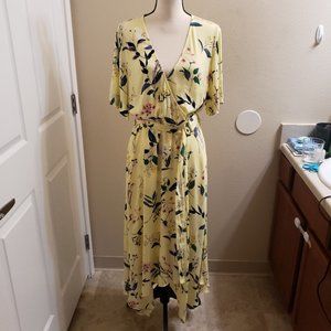 Banana Republic Yellow Floral Belted Wrap Dress